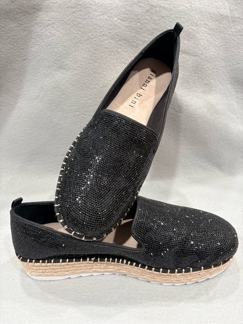 Gianni Bini Black Rhinestone Kaden Espadrille Platform Slip-On Women's Sz 10